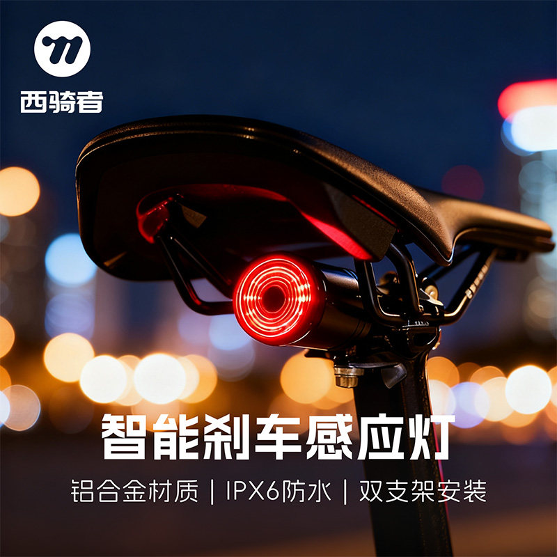 西骑者自行车尾灯智能刹车感应尾灯山地车USB充电夜骑骑行公路车