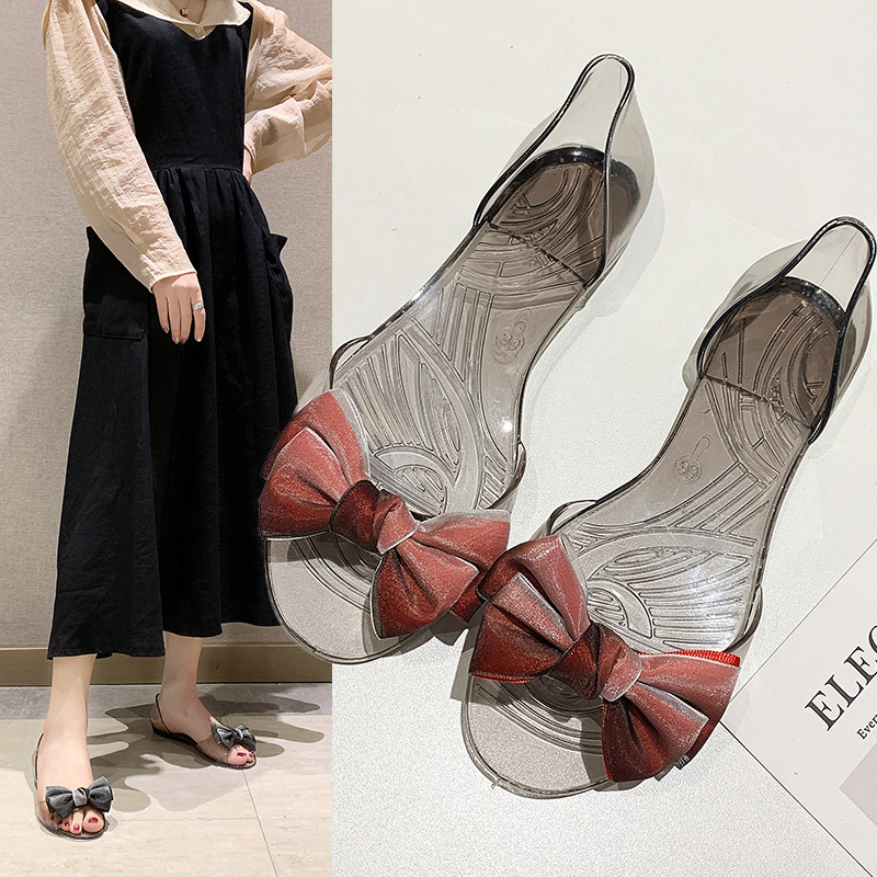 凉鞋女款春季新款女鞋平底塑料鱼嘴百搭沙滩花朵学生女网红鞋