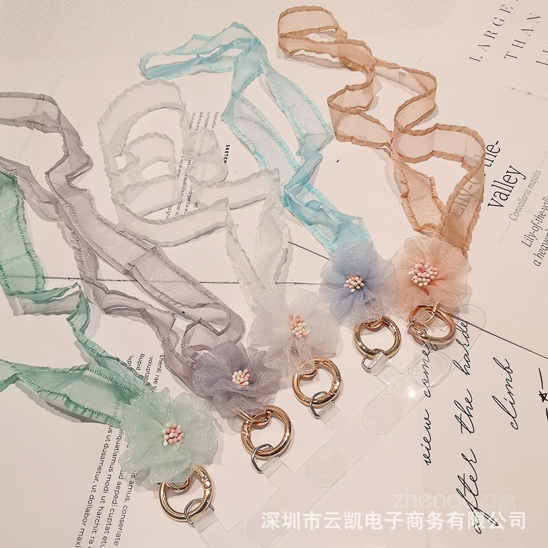 手机挂绳网纱花朵丝巾in时尚小香风挂脖长款轻便不勒脖子女款新