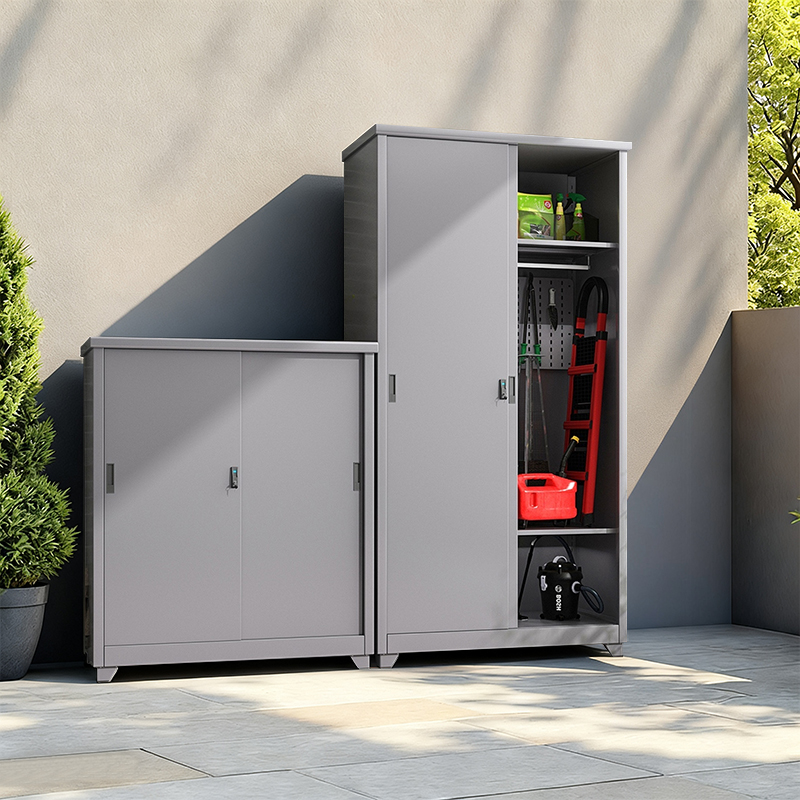 钢制阳台储物柜防水防晒移门柜落地靠墙一体大容量户外阳台收纳柜