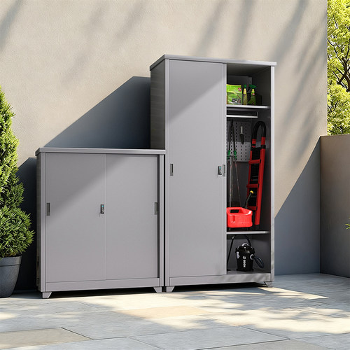 钢制阳台储物柜防水防晒移门柜落地靠墙一体大容量户外阳台收纳柜