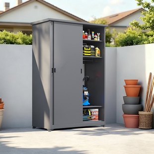 钢制户外阳台柜防晒储物柜推拉门衣柜防水防晒室外收纳大容量带锁