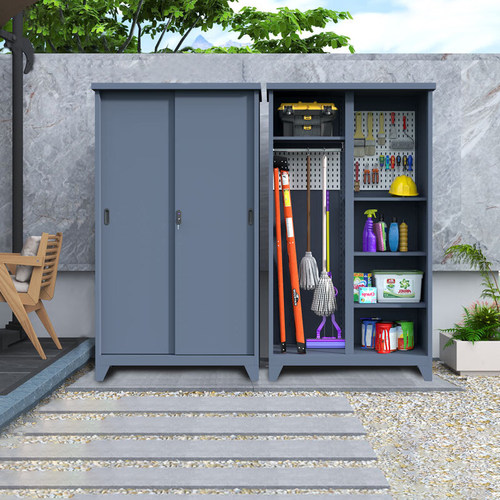 钢制储物柜庭院杂物收纳柜推拉门衣柜防水防晒靠墙一体露台置物柜
