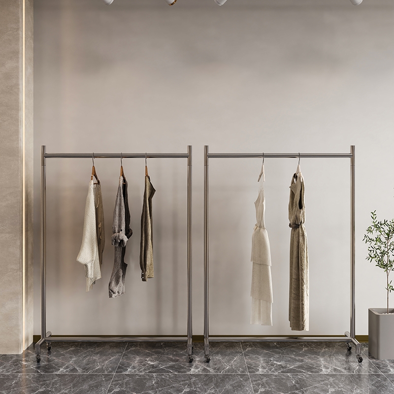 不锈钢拉丝服装展示架落地式