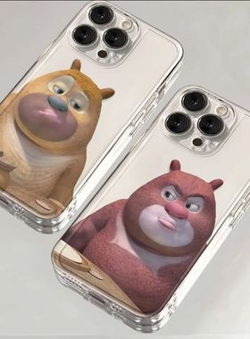 熊大熊二情侣适用iQOOZ10Turbo+Z9Z8手机壳透明iQOONeo11109SPro+87竞速版65se爱酷iQOO15131211S学生U1U3U5x