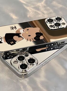 黑皮贵妇凯蒂猫适用vivoY500Pro手机壳镜面Y300Ty200iy100iy93sy85a电镀y78+y76sy52sy37y36m学生y30标准版
