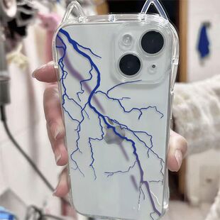 简约炫酷闪电适用小米1415/17Promax手机壳civi3小蛮腰猫耳朵红米K80至尊版K70E软note15Pro+141312Turbo学生