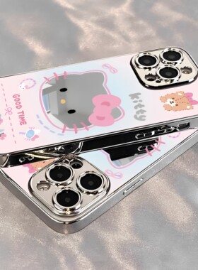 镜面粉蝴蝶结Kitty猫适用vivoS30Promini手机壳VIVOZ5x软边S20s19s18s17s16少女X300sX200x100x90x80学生T1x