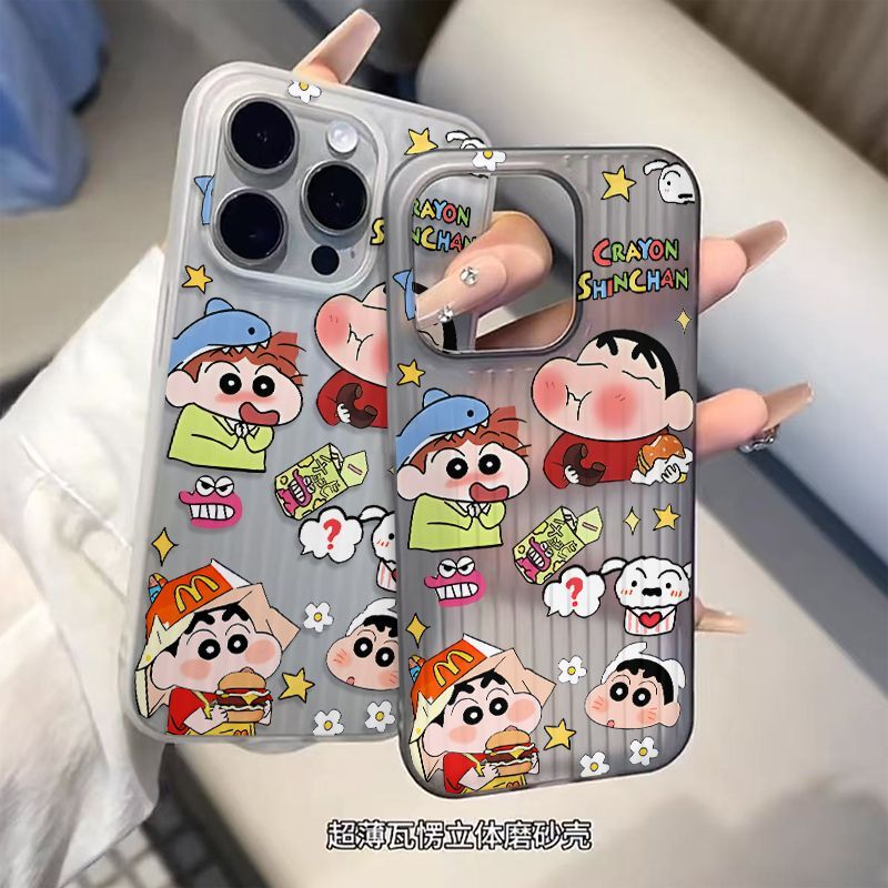 吃汉堡蜡笔小新适用一加ACE6/5至尊版手机壳立体瓦楞条纹OnePlus15/13T/12大孔ACE3/2Pro超薄磨砂硬壳保护套