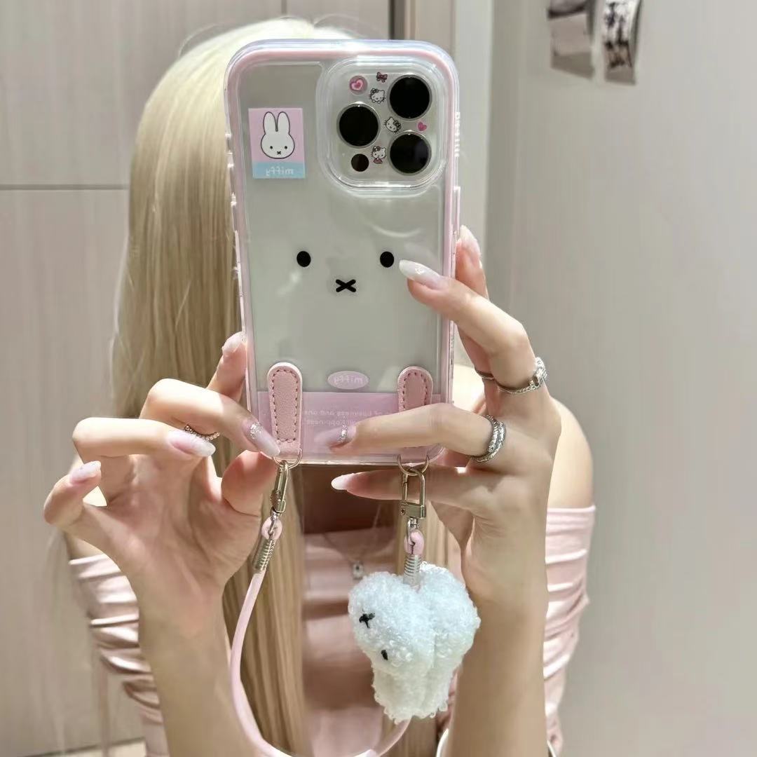 米菲兔毛绒挂绳适用vivoS30Promini手机壳s20s19s18s17s16s15e透明二合一T1x可放卡片少女x200Sx100x90x80x70