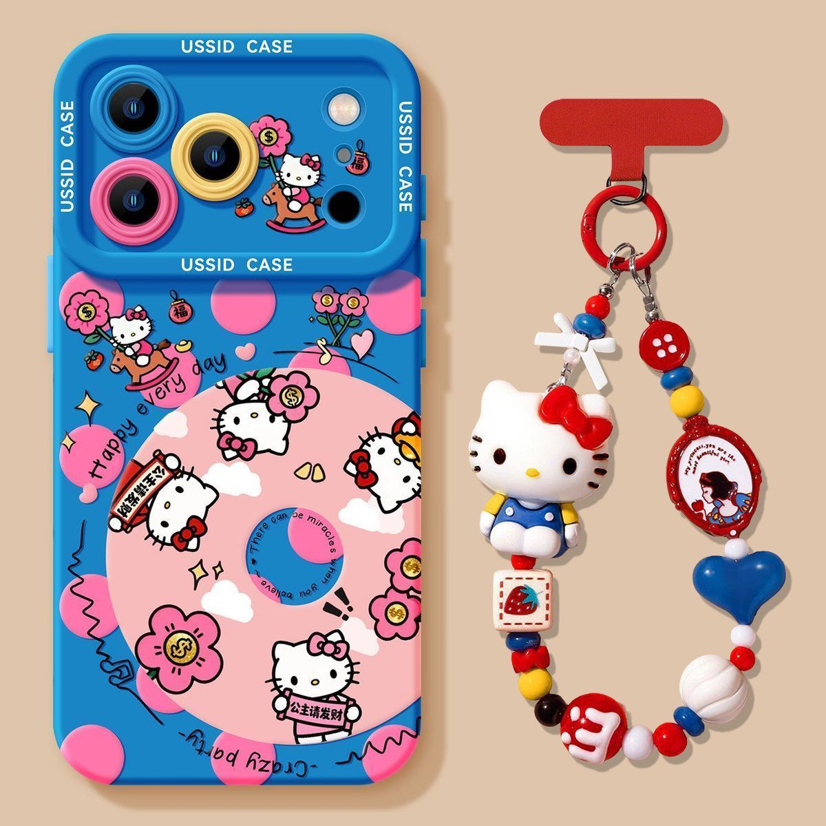 唱片Kitty猫适用苹果17Air/16ProMax手机壳带KT猫手链iPhone15/14131211ProMax磨砂XR/XS软胶SE3代6s/7/8Plus