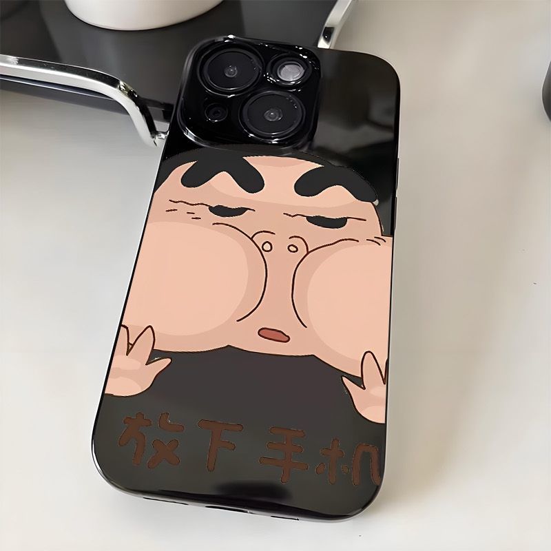 贴脸蜡笔小新适用小米15/14Ultra手机壳黑色civi3软Turbo4红米K80K70至尊K60K50K40学生note14pro+131211Tpro