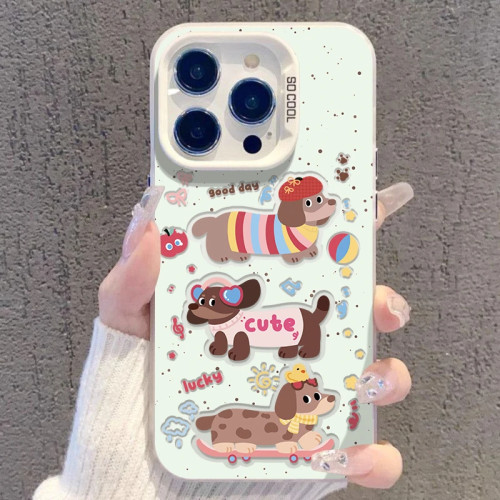 可爱腊肠狗适用OPPOReno16手机壳K15Pro+K12sK13Turbo彩银磨砂FindX9X8S+A6sPro学生A2A3xA5活力版A58A96A97