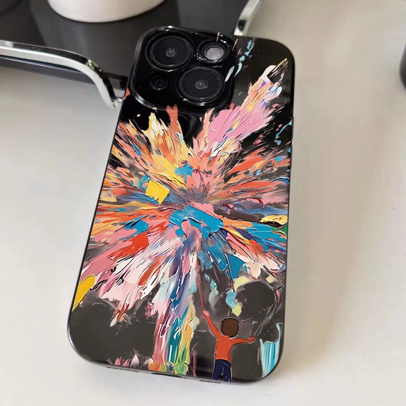 璀璨烟花油画适用OPPOReno15141312手机壳R15K13Turbo黑色FindX9Pro/X8S+x7Ultra学生A3A5活力版a58a93a96a97