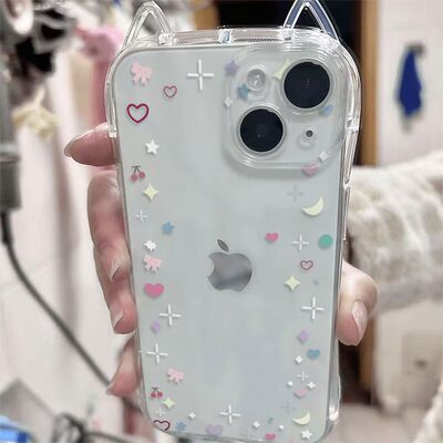 爱心月亮星星适用苹果17Air/16ProMax手机壳小蛮腰猫耳朵iPhone1514131211Pro学生XR/XS软SE3代7/8Plus小红书
