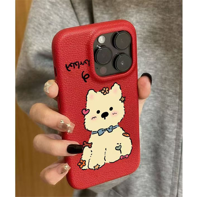 可爱卡通西高地狗狗适用一加13/12手机壳荔枝皮纹红色oneplus10R/10T/11R少女学生ACE竞速版ACE2V软1+ace3pro