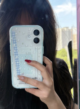蓝色格纹清新碎花适用vivoy300iy78+y73sy37y36my30Y17s手机壳x200S透明可放卡片少女生S30ProminiS19S18S17t