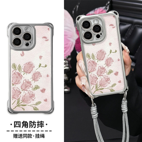 简约粉色玫瑰适用vivoY600Pro手机壳Y500i四角挂绳Y300T软边y78+y77y76sy53sy37y36my35+y30标准版y10少女生