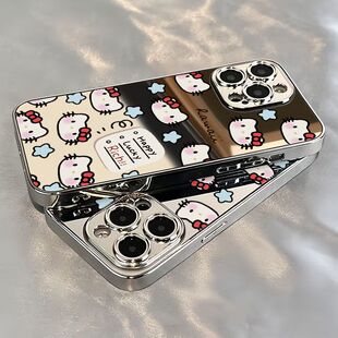 镜面幸运发财Kitty猫适用苹果17Air/16ProMax手机壳iPhone15141312Promax软边XR/XS少女生SE3代7/8Plus小红书