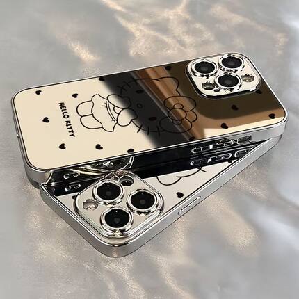 黑白爱心Kitty猫适用苹果17Air/16ProMax手机壳镜面iPhone1514131211Promax电镀XR/XS学生SE3代7/8Plus小红书