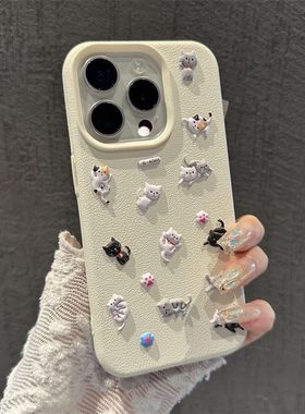 diy满屏立体可爱小猫咪适用vivoy200y100iy78+y52sy37y36mY17S手机壳S30Prominis19s18荔枝皮纹少女x200x100S