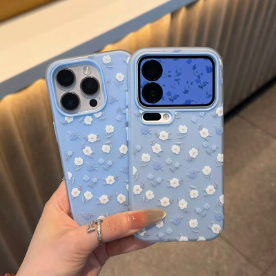 小清新蓝白花朵适用小米17/15手机壳civi3双层二合一Turbo4Pro红米K90K80K70K60学生note15Pro+14131211TPro+
