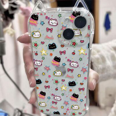 涂鸦黑白猫咪适用vivoY500手机壳Y300Pro小蛮腰猫耳朵y300Ty200i软y100y78+学生y78m小红书同款y77Ey76sy74s