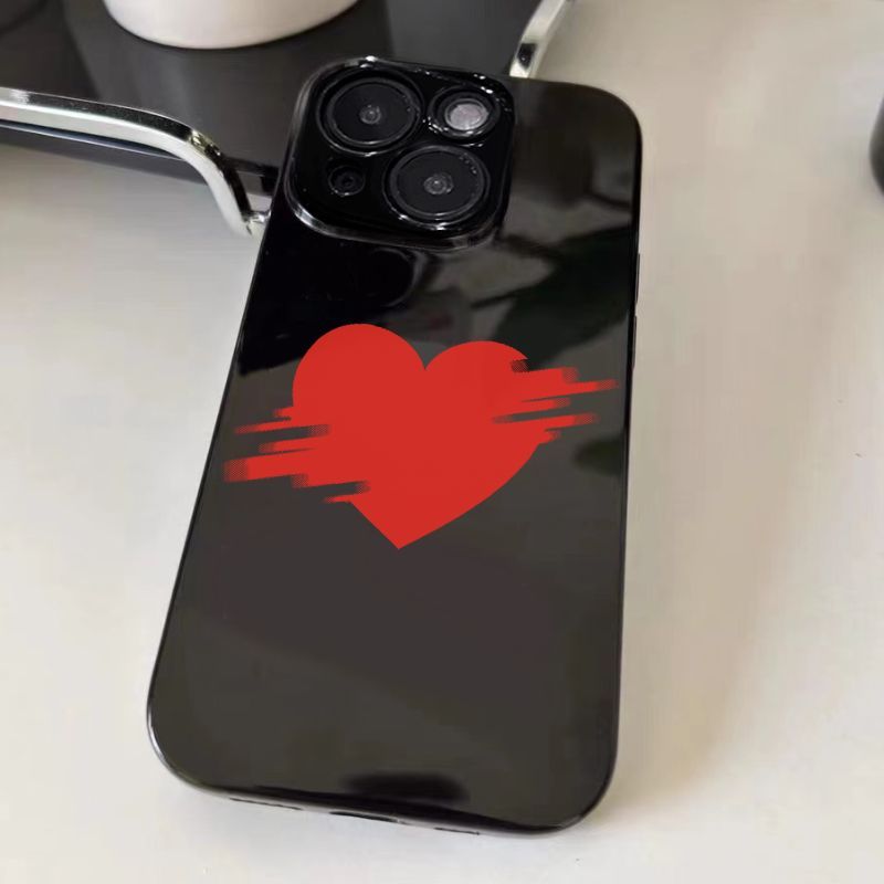 模糊红色爱心适用OPPOReno15141312手机壳R15K13Turbo黑色FindX9Pro/X8S+x7Ultra学生A3A5活力版a58a93a96a97