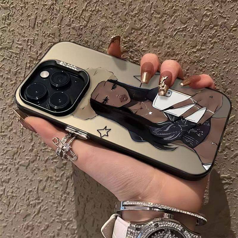 自拍黑皮少女适用iPhone17Air/16Promax手机壳彩银磨砂苹果1213mini/1415Plus学生XRXS高级感SE3代6s/78Plus