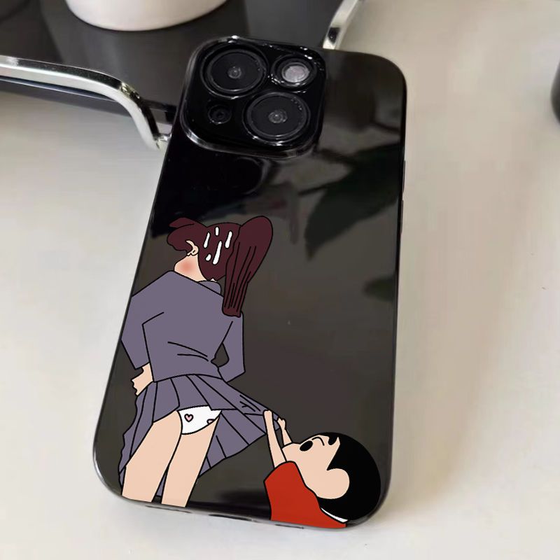 偷窥蜡笔小新适用iQOOZ10Turbo+Z9Z8Z7Z6手机壳黑色iQOONeo9SPro+87竞速版65SE爱酷iQOO131211S男女生U1xU5e