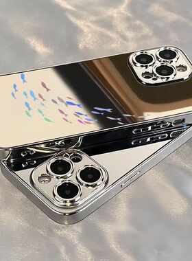 彩色小鱼群适用小米17/1514Ultra手机壳镜面civi3电镀Turbo4Pro红米K90K80至尊版K70K60K50学生note15Pro+14