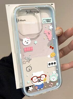 可爱卡通自嘲熊适用OPPOReno151413手机壳K11K12Plus透明二合一可放卡片FindX8S+少女生A3活力版A97A96A93A58