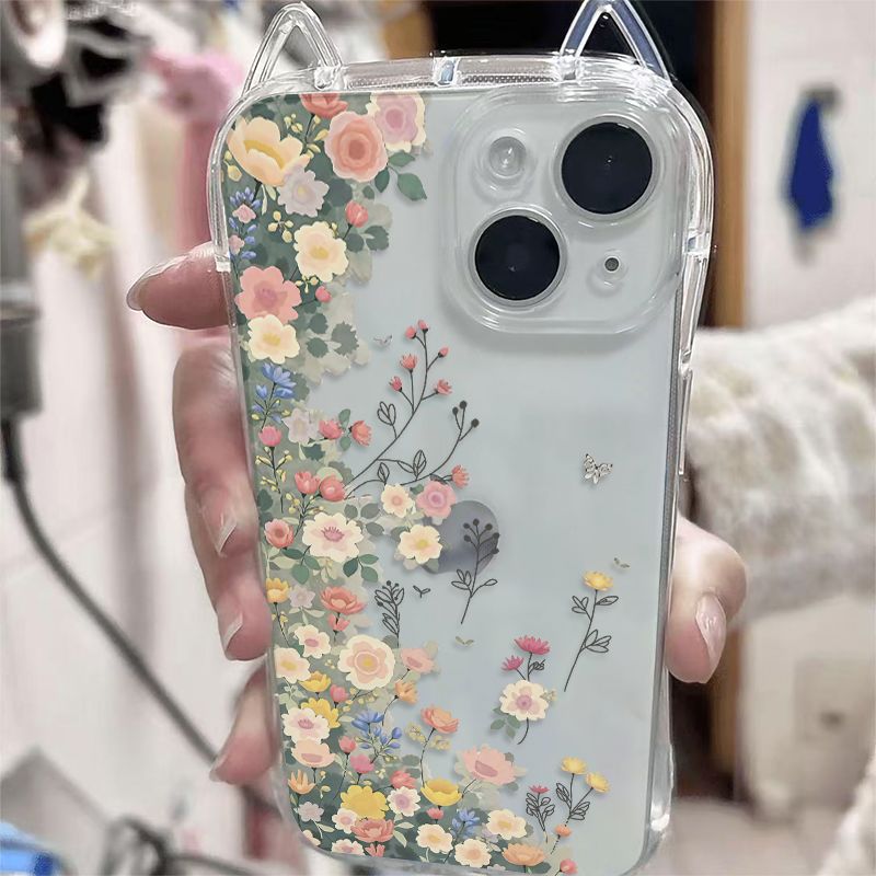 满丛夏日繁花适用vivoY500手机壳Y300Pro小蛮腰猫耳朵y300Ty200i软y100y78+学生y78m小红书同款y77Ey76sy74s
