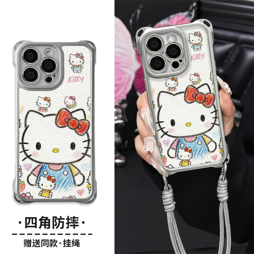 涂鸦绘画Kitty猫适用iQOOZ11Z10Turbo+Z9Z8手机壳四角挂绳爱酷iQOO15T1312软边iQOONeo11109SPro+87竞速版6SE