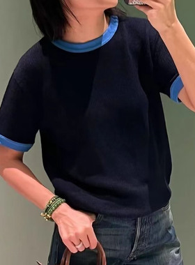 zui篙~简约百搭 纯羊绒背后三角标拼色圆领套头针织衫 25年新