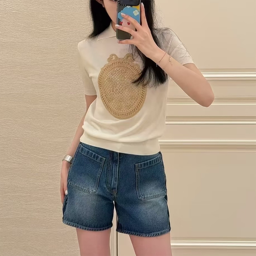 真丝翻领套头重工花盘刺绣针织衫
