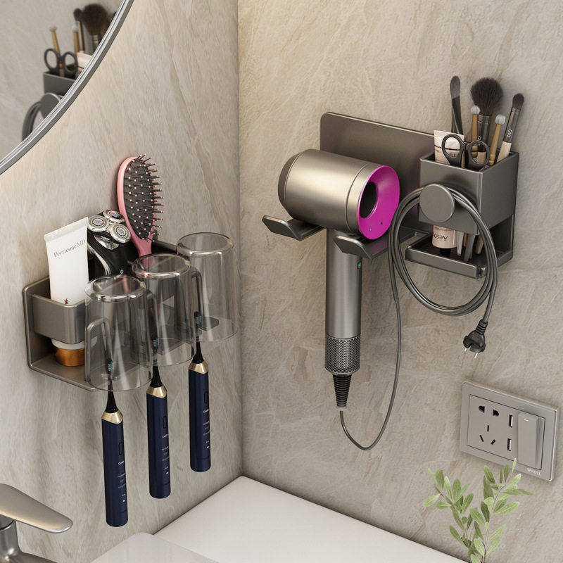 牙刷置物架免打孔枪灰卫生间漱口杯刷牙杯收纳壁挂式电动牙刷架子,家庭/个人清洁工具,牙刷架/牙具座,淘宝优惠券,粉丝福利购,淘宝优惠卷