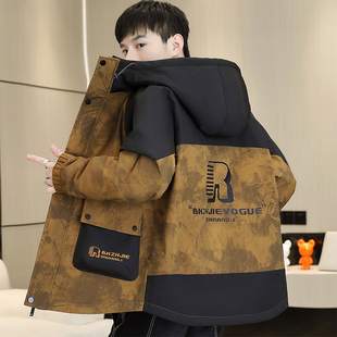 冬季青少年加绒加厚外套棉衣初中高中学生男孩保暖夹克冬装防寒服