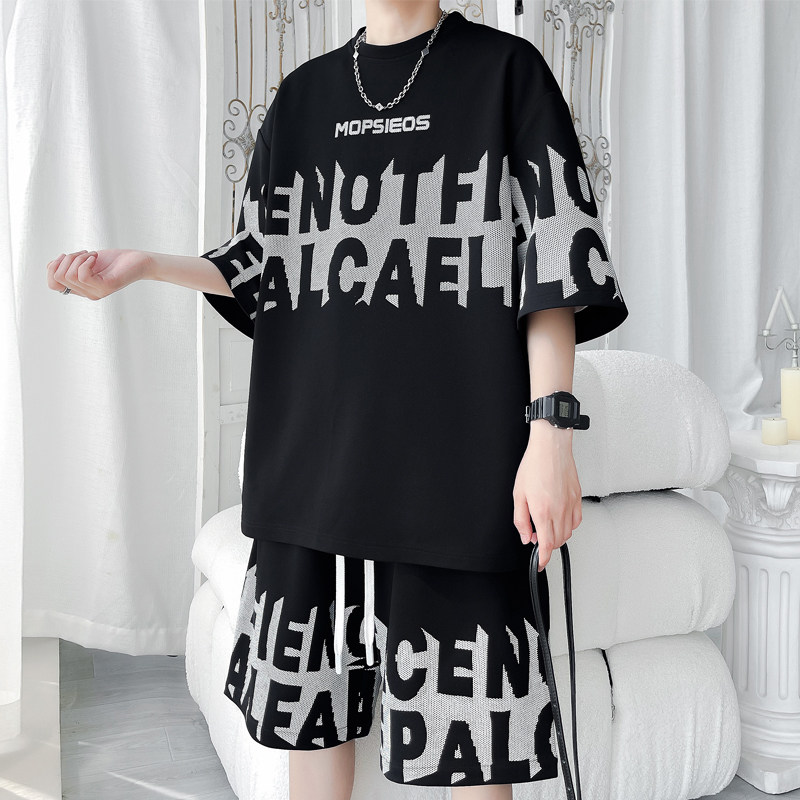 休闲酷帅套装男t恤夏季潮流港风宽松短袖短裤穿搭运动男装一整套,男装,休闲运动套装,淘宝优惠券,粉丝福利购,淘宝优惠卷