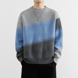 青少年学生潮牌男装 圆领针织衫 内搭线衣 2025新款 撞色毛衣男秋冬季