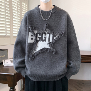 保暖毛线衣外套 青少年美式 加厚毛衣男秋冬季 设计感痞帅休闲针织衫