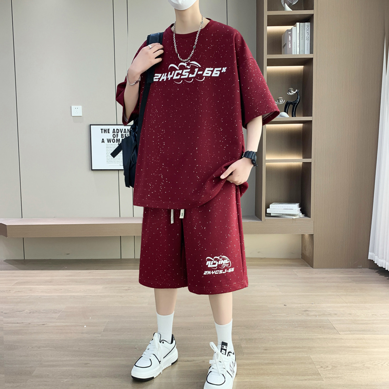 夏季潮牌港风短袖短裤套装男士