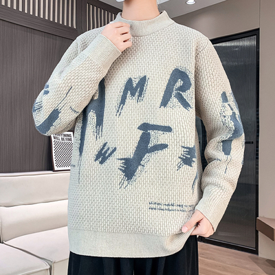 2025秋冬新款半高领针织毛衣男