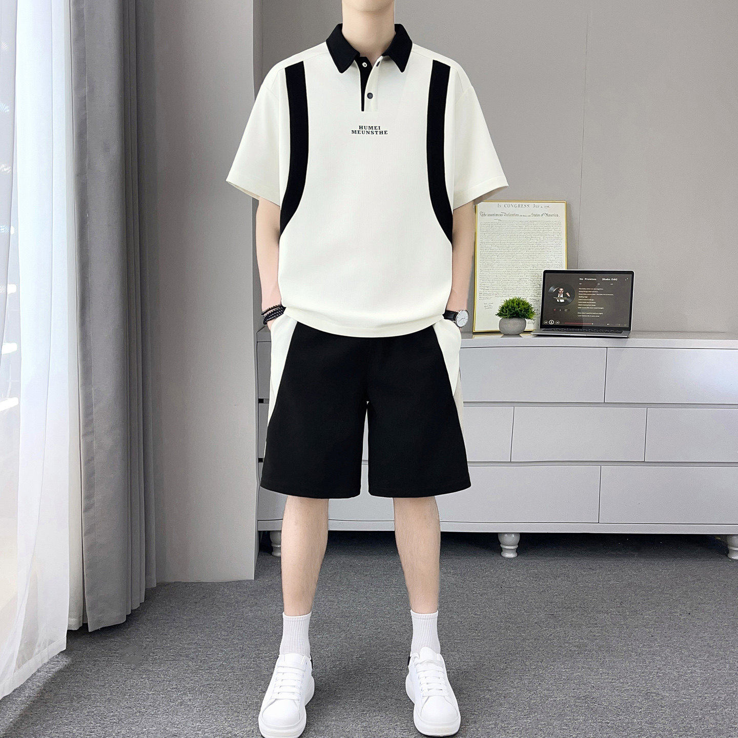 夏季高端休闲运动Polo衫套装男款痞帅时尚短袖短裤一套搭配帅气潮
