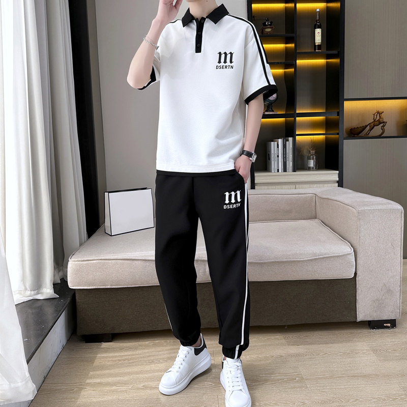 青少年夏季POLO衫运动潮牌套装图片