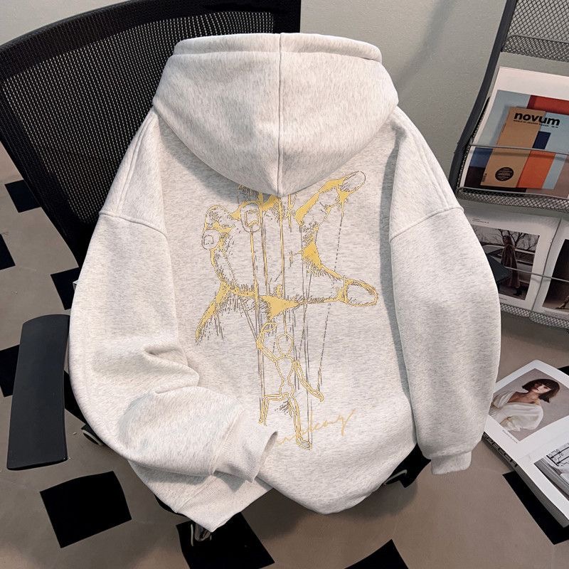 潮牌提线木偶印花连帽卫衣男女秋