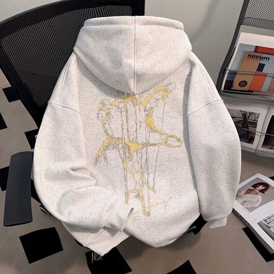 潮牌提线木偶印花连帽卫衣男女秋
