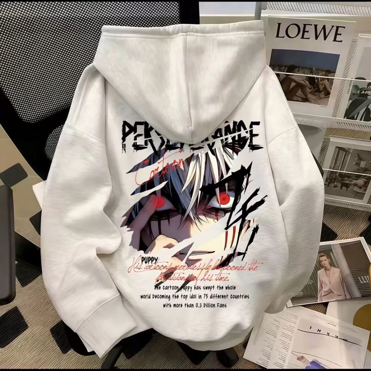 学院风二次元破碎人物印花连帽卫衣男女秋冬宽松重磅加绒加厚外套