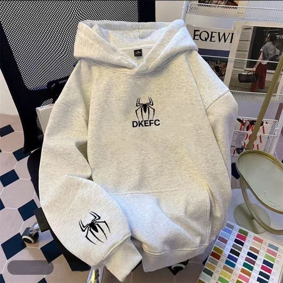 潮牌学院风蜘蛛印花连帽卫衣男女