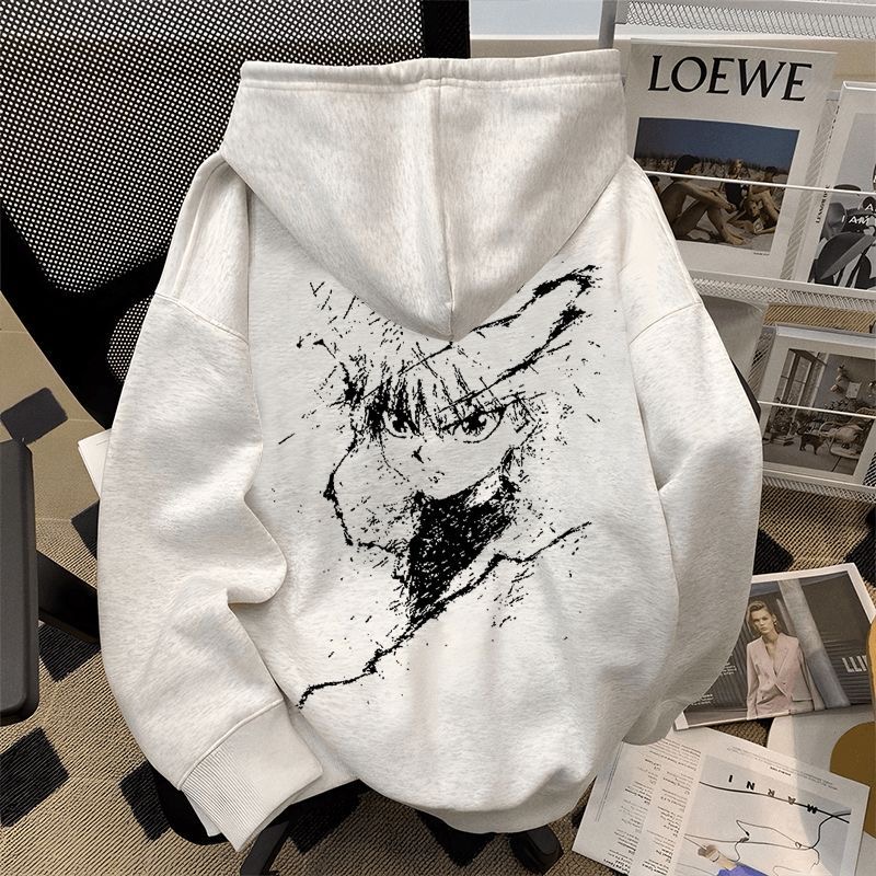 学院风动漫人物印花连帽卫衣男女